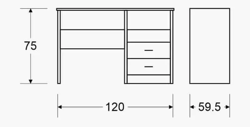 שרטוט שולחן כתיבה לילדים עם מגירות
