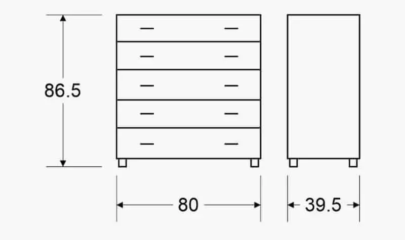שרטוט שידת 5 מגירות גבוהה